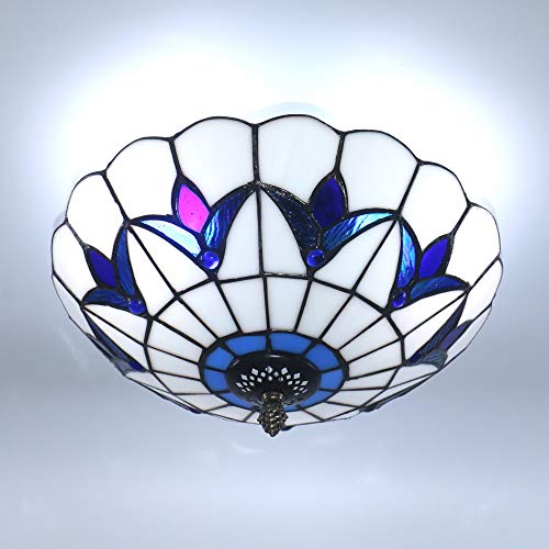 12 Inch Vintage Chandeliers Light Tiffany Style Stained Glass Ceiling Light Stained Glass Flush Mount Ceiling Lighting Fixtures (12 Inch WBC)