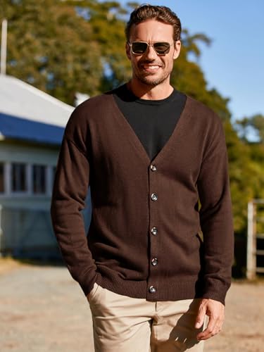 Shanfetl Men's Lightweight Cardigan Sweater Single-Breasted V-Neck Knitted Cardigans2