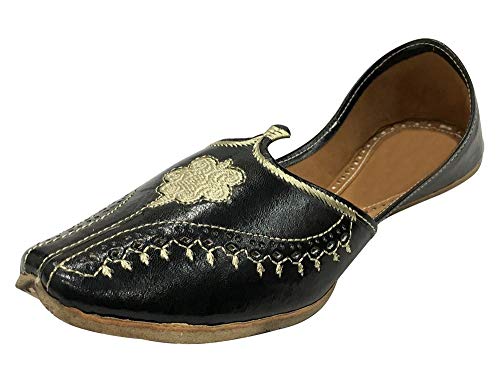 Black Men Vintage Look Handmade Leather Khussa Shoes Indian Aladdin Juttis