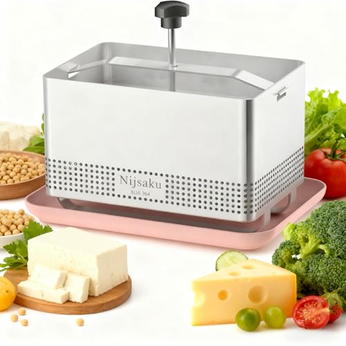 Prensa de tofu de acero inoxidable y máquina para hacer paneer, prensa de queso para tofu casero, Paneer, queso vegano, herramienta de cocina resistente y fácil de usar con presión ajustable (apta