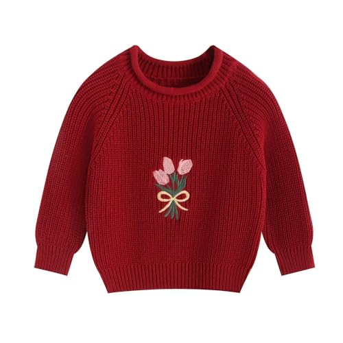 Pull en tricot fille 0-5Y avec tulipes brodées idéal pour offrir