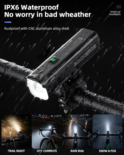 ROCKBROS 1500/1000 Lumens Bike Light Bright Bicycle Headlight Front Light | Super Bright LED Bike Light for Night Riding, USB Rechargeable, IPX6 Waterproof, 5 Modes, Suitable for Road Mountain e bikes - Image 6