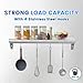 Treshin Stainless Steel Shelf with 4 Hooks 14 x 24 Inches, Commercial Wall Mount Floating Shelving Storage Pot Rack for Restaurant, Kitchen, Home, Bar and Hotel