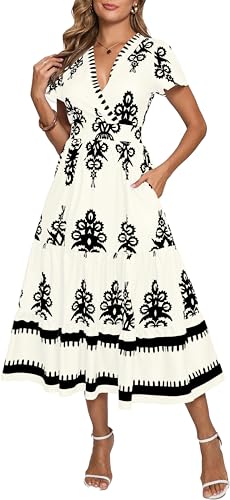Image of Floral Print Dress for Women Boho Long Dresses Flowy A line Dresses Fit for Office and Casual Vacation Cocktail Party Prom