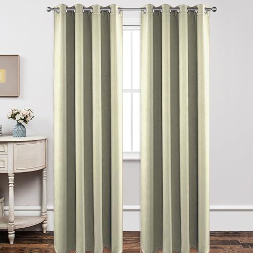 Joydeco Blickdichte Vorhänge mit Ösen Gardinen 2er Set, Verdunkelungsvorhang Thermovorhang Hitzeschutz, Ösenvorhang für Schlafzimmer Wohnzimmer(Hellbeige,2xH240xB135)