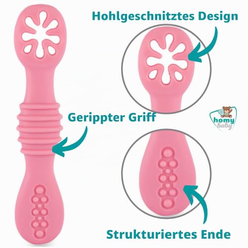 Foto von HOMYBABY® Silikon-Baby-Löffel – Babylöffel ab 6 Monate und für 2 Phasen – BLW Antibakterielles Esslernbesteck – Baby-Besteck mit 2 ergonomischen Baby-Löffeln – Babybesteck (Paket C, x2)