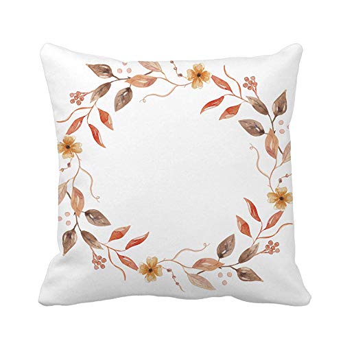 45 cm x 45 cm Federa per Cuscino Copricuscini Federe Cuscino Foglie Acquerello Fiore Autunno Corona Mano Ghirlanda Meteorologica Decorativa Quadrato