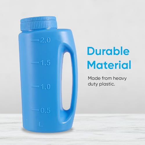 Image of Superio Ice Melt Salt Spreader Handheld Shaker for Lawn Seed, Salt, Ice Melt, Calcium, Deicer Shaker 2 Liter, Adjustable Hole Size, Handy for Fertilizer Lawn Seed Salt to Deice (Blue 2-Pack)