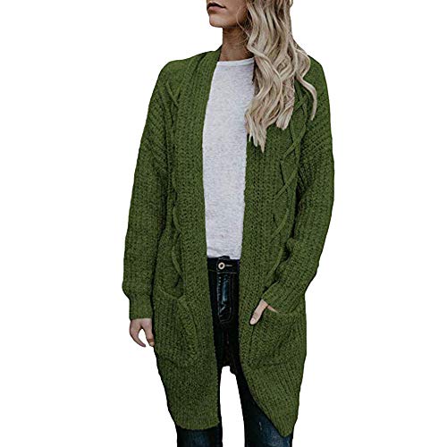 Strickjacke Damen Strickmantel mit Langarm Knielang Lange Sweatshirt Grobstrick Lose Jacke Casual Mantel Warm Outwear Elegane Oberteile Lose Oversize Herbst Winter Vintage