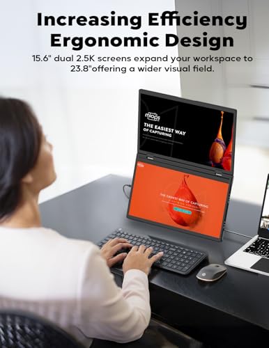 Image of ZSCMALLS 2.5K Dual Monitor(Wins Only), Triple Laptop Screen Extender, 15.6 inch QHD Folding Stacked Portable Dual Monitor, USB C Travel Extended Computer Display, 180Rotation, Plug & Play for Laptops