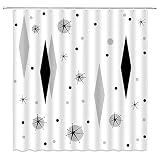SRAUYST Mid Century Modern Shower Curtain Gray Black Diamond Atomic Starbrust Polka Dot Retro 50s Mi