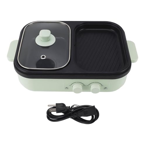 Hot Pot Electric with Grill, 2 in 1 Indoor Non Stick Electric Pot and Griddle for Korean BBQ, Steaks, Shabu Shabu and Noodles, Independent Temperature Control, Fast Heating (US