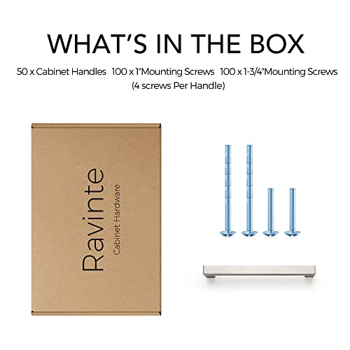 Image of Ravinte 50 Pack 5 Inch Kitchen Square Cabinet Handles Brushed Nickel Drawer Pulls for Cupboard Hardware