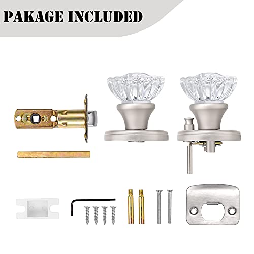 SHINY HANDLES Privacy Glass Door Knobs Interior,Clear Crystal Door Knobs with Lock for Bedroom/Bathroom（Satin Nickel, 1 Pack by SHINY HANDLES - Image 6
