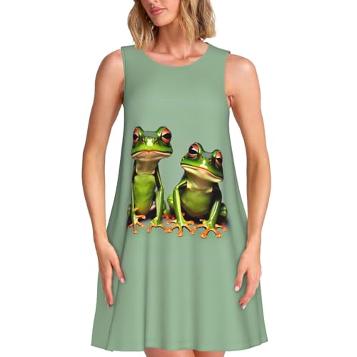 Robe d'été sans manches aux motifs de grenouilles vertes avec impression haute définition