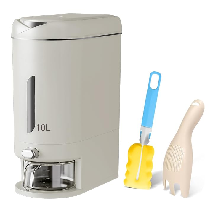Reisbehälter mit Messbecher, verbesserte integrierte Frischebox, Müsli-Spender, Aufbewahrung mit Deckel, für Zuhause, Küche, Speisekammer, Reis, Sojabohnen, Maisgrau, 20 Stück