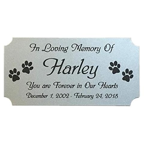 Eastwood Engravings Pet Memorial Aluminum Laser Engraved Urn Personalized Plate w/Paw Prints - Commemorative Memory Plaque - Customized Urn Marker - Silver - 2" x 4" Cover
