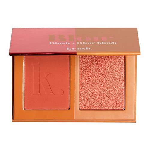 KRASH KOSMETICS Colorete Blow Blush HOT TANGERINE - 2 Tonos Mate Shimmer - Alta Pigmentación - Cobertura Modulable - Coloretes Polvo Rosa Naranja - Blush con Espejo Incluido - Vegano y Cruelty Free
