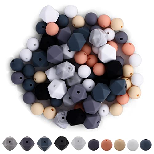 Cuentas de Silicona de 75 Uds Cuentas Artesanales Coloridas Cuentas Sueltas Poligonales Redondas con Agujeros para Collar Pulsera Joyería Artesanal DIY Cover