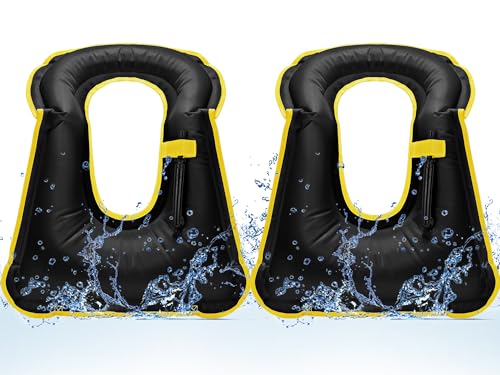 Deekin 2 Pcs Inflatable Snorkel Vest Adults Snorkeling Jackets Portable Jackets Swim Adjustable Safety Vest for Snorkeling Swimming Diving Surfing(Black)