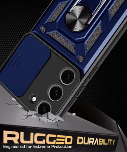 Image of WOW IMAGINE Tough Armor Bumper Mobile Back Case for Samsung Galaxy S23 5G | Sliding Camera Shield Cover | Shock Proof 360 Protection | Hybrid PC + TPU | Ring Holder with Kickstand - Blue