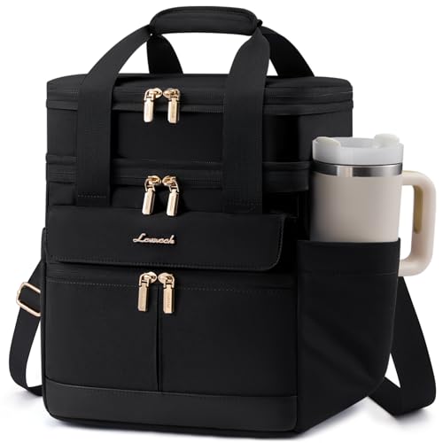 Image of LOVEVOOK Insulated Lunch Bag Women Men,Expandable Double Deck Lunch Box for Women With Large Cup Holder,Leakproof Cooler Bag For Adult Lunch Tote Bag Work Picnic Beach with Adjustable Shoulder Strap