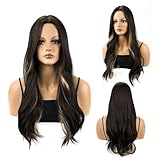 MocNeavian Long Brown Gold Ombre Wigs - 23 Inch Natural Looking Synthetic Fiber Heat Resistant Wigs for Women's Daily Use