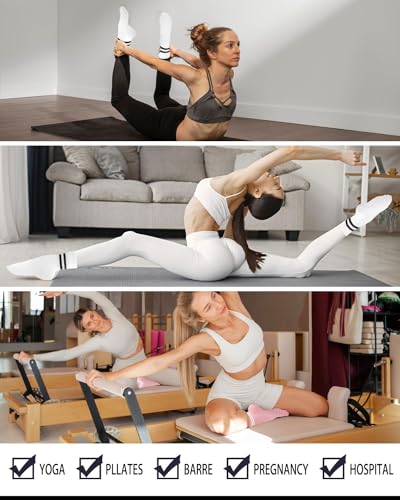 Image of Pilates Grip Socks for Women(6 pairs), Non Slip Yoga Socks with Grips for barre Ballet Barefoot Workout Athletic Socks(05-black /white /pink /dark gray /light purple /light green)