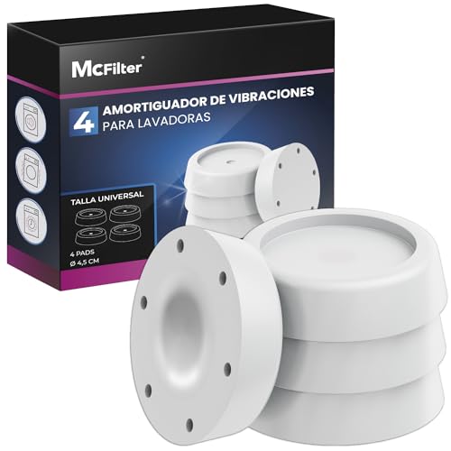 McFilter | 4 amortiguadores de vibraciones para lavadoras y secadoras | Amortiguador de vibraciones universal compatible con Bosch, Siemens, AEG | Alfombrilla antideslizante para lavadora - blanco