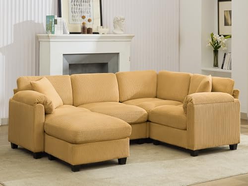DRMBOOK 88'' U Shaped Modular Sectional Cloud Couch, Comfy Corduroy