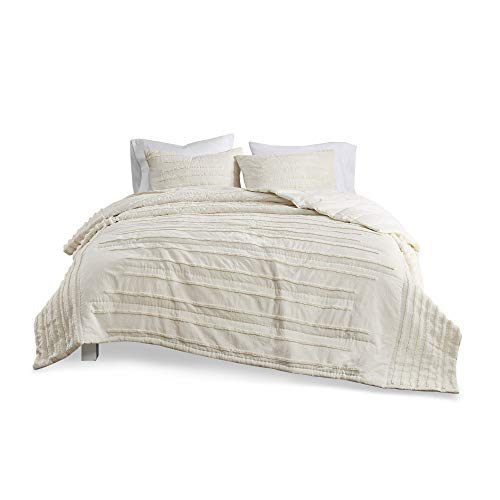 Urban Habitat Mercer 100% Cotton Chenille Quilt Set-Modern Mid Century Stripe Texture Design All Season, Lightweight, Coverlet Bedspread Bedding, Matching Shams, King/Cal King(104"X92"), Ivory 3 Piece #TOP7