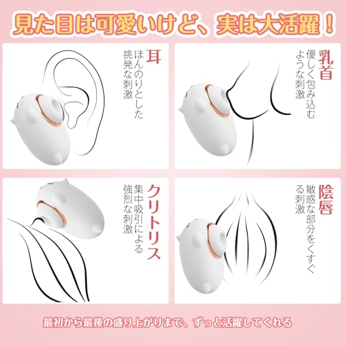 バイブ 吸うやつ 吸引バイブ 吸引ローター 【萌え外観+9種類の吸引&振動モード+6000回転/分強力動力】 女性用 乳首 ローター 乳首開発 女性用 クリトリス 潮吹き 吸う奴 クリ攻め絶叫 クンニ クリ責め 収納ボックス付き 人気ランキング 女性 アダルトグッズ (White) - 画像3