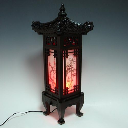 Antique Alive Carved Wood Lamp Handmade Traditional Korean Dragon Roof and Window Design Art Deco Lantern Brown Asian Oriental Bedside Bedroom Accent Unusual Table Light