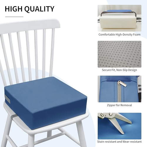 Image of Eiury Booster Seat for Kitchen Chair, Toddler Booster Seat for Dining Table, Waterproof PU Leather Kids Seat Cushion with Adjustable Straps, Non-Slip Bottom, Wipeable Seat Pad,Blue