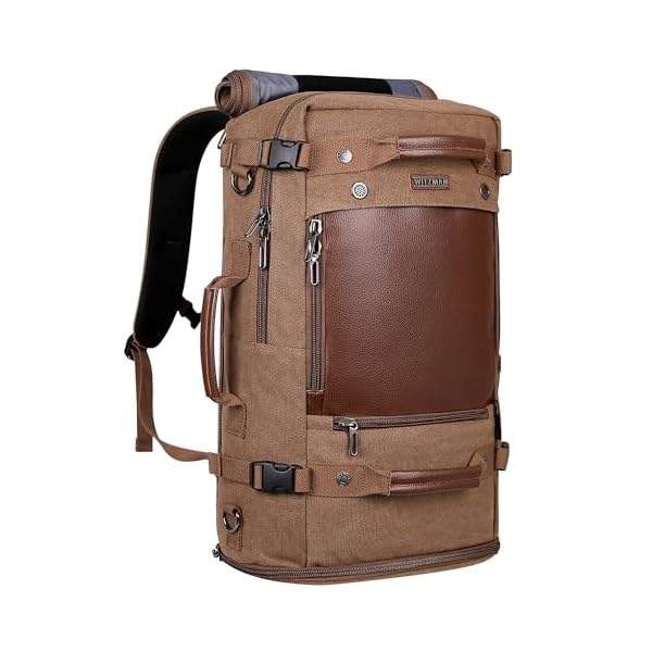 WITZMAN Travel Backpack for Men Women Carry on Luggage Backpack Canvas Rucksack Duffel bag with Shoe Compartment（A2021 big size brown）