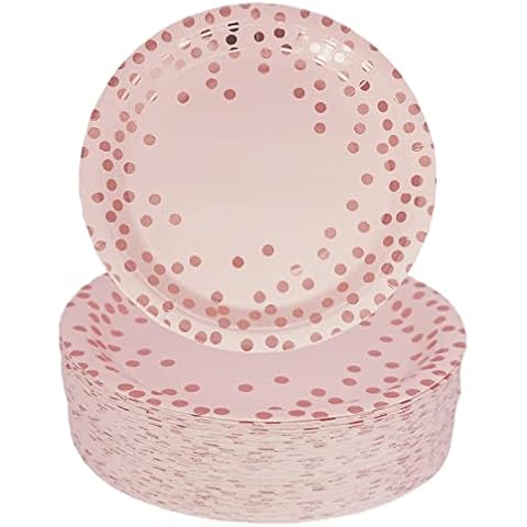 CEILIWEN Pink Paper Plates with Polka Dots Cover