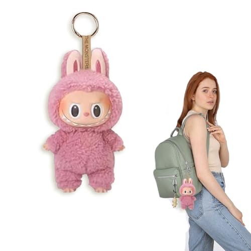 YongSral Labubu Keychain, Labubu Monster Keychain, Labubu Porte-Clés en Peluche, Vinyle, Labubu Plush Doll, Labubu Pendentif, Macaron Doll Collectible Figures, Cadeaux pour Garçons et Filles (Rose)
