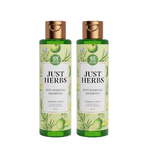 Just Herbs Anti Hairfall Shampoo | Rosemary, Amla & 12 Herbs | Reduces Hair fall by 8X from 1st wash | Ayurvedic Shampoo for All Hair Types - 400ml(Pack of 2)