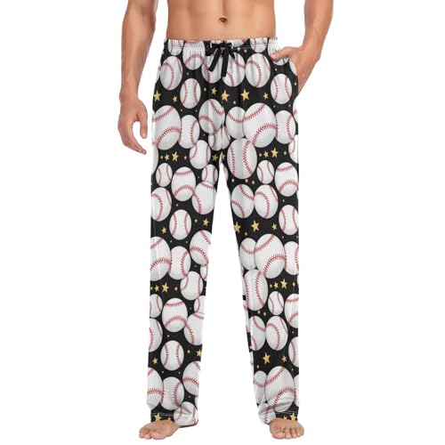 Baseball Softball Ball Pajama Pants Black Line Strip Lounge Sleepwear PJs Men's Pajama Bottoms Lightweight Sleep Pants XXL3