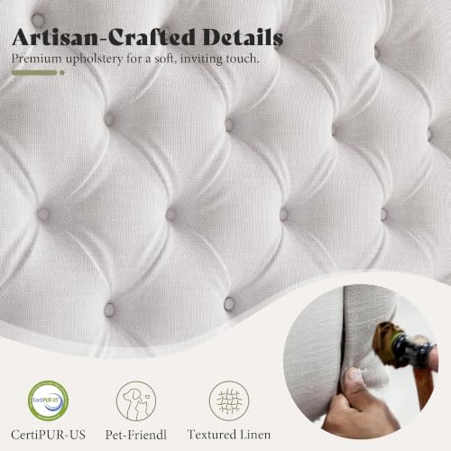 Image of AMERLIFE King Upholstered Bed with Headboard, Wingback, White Linen