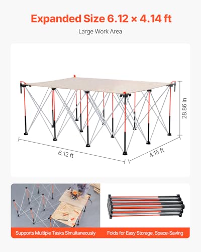 Image of VEVOR Portable Folding Workstand, 6.12 x 4.14 ft Collapsible Workbench, 4500 lbs Weight Capacity, No Assembly Foldable Work Stand with Storage Bag, Table Top NOT Included, for Garage Workshop Outdoor