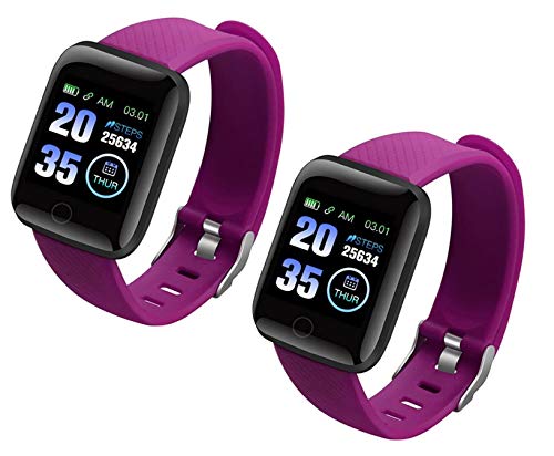 Smart Fitness Tracker Watch Fitness Smart Watch for Women and Men Fitness Watch Compatible with iOS and Android Phones Pedometers for Steps and Miles | Bluetooth Heart Rate Monitor Purple (Pack of 2)