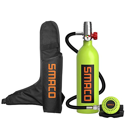 Scuba Tank 1L Mini Scuba Tank Support 15-20 Minutes Underwater Breathing(No More Than 30m) Scuba Diving Accessories Diving Oxygen Tanks for Water Rescue Diving Sightseeing Backup Air Source, Green