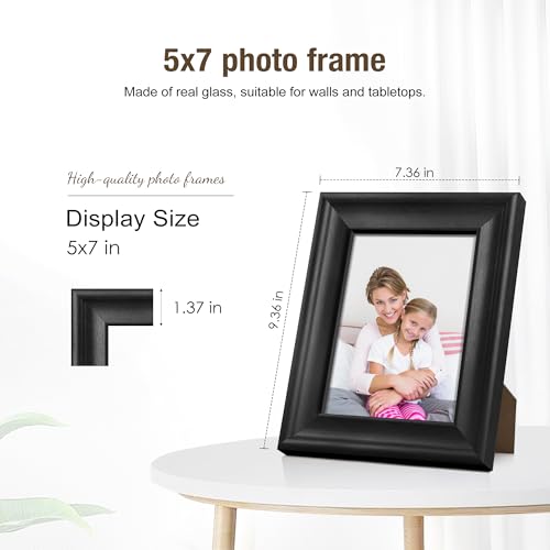 PEALSN 5x7 Picture Frame with Real Glass Front and Black Backboard, Wall Gallery Photo Frames for Wall Mounting or Tabletop Display, Black - Thumbnail 3