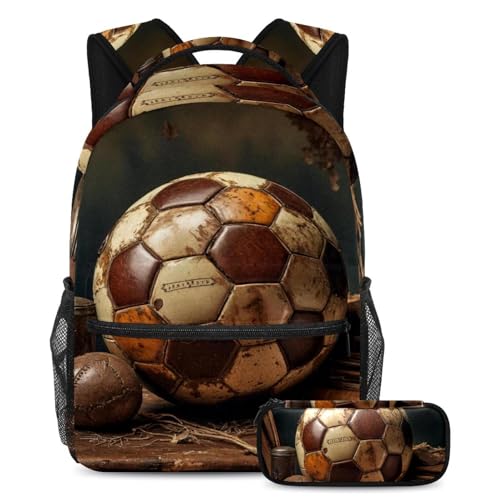 Sac à dos vintage ballon de sport 2 pièces grand format pour l'école