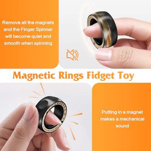 Image of Upgrade Fidget Spinner for Stress Relief,Magnetic Fidget Spinner Rings with Relax Sounds,Stainless Steel Ring Toy Stress Anxiety EDC Relief Slider Tool, Gifts for Adults