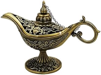 Honoro Vintage Legend Aladdin Magic Genie Lamp - Metal Carved Wishing Light for Home Wedding Party Tabletop Decoration Delicate Gift,Medium Bronze