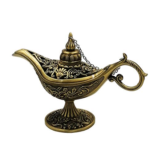Honoro Vintage Legend Aladdin Magic Genie Lamp - Metal Carved Wishing Light for Home Wedding Party Tabletop Decoration Delicate Gift,Medium Bronze