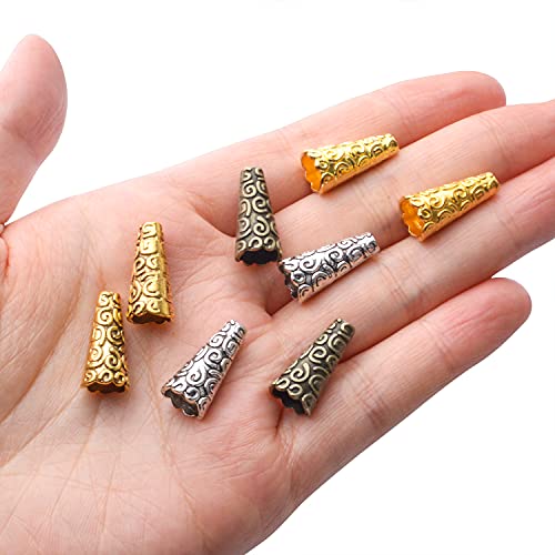 100Pcs Cone Bead End Caps Alloy Tibetan Bead Caps Tassel End Cap For Diy Jewelry Making Crafts,4 Colors #TOP6