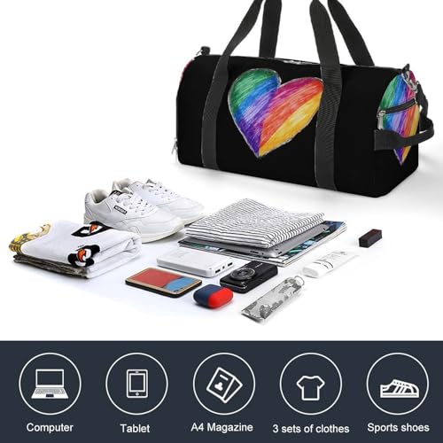 LGBT Rainbow Heart Gym Bag Travel Duffle Bags Carry On Tote Weekender Bag Suitable for Men Women4